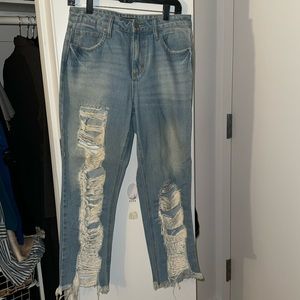 Light blue fashionnova ripped boyfriend  jeans